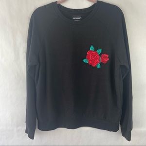 Joe Boxer Black Crew Neck Sweater w/ Sequin Rose Decal Size XL